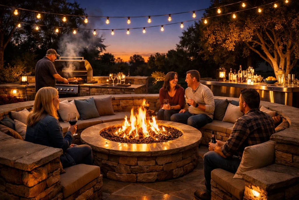 Idea 10 — Fire Pit and Grill Combo Area for Ultimate Backyard Entertaining