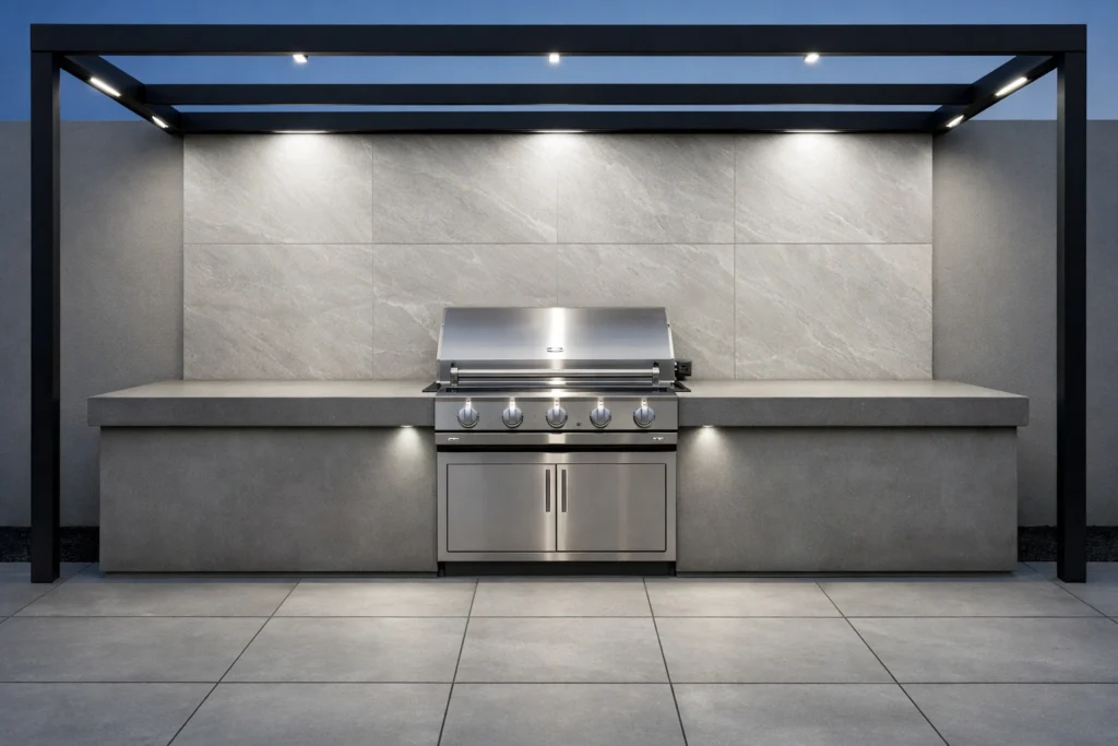 Idea 12 — Concrete and Tile Outdoor Grill Area for a Clean Modern Look