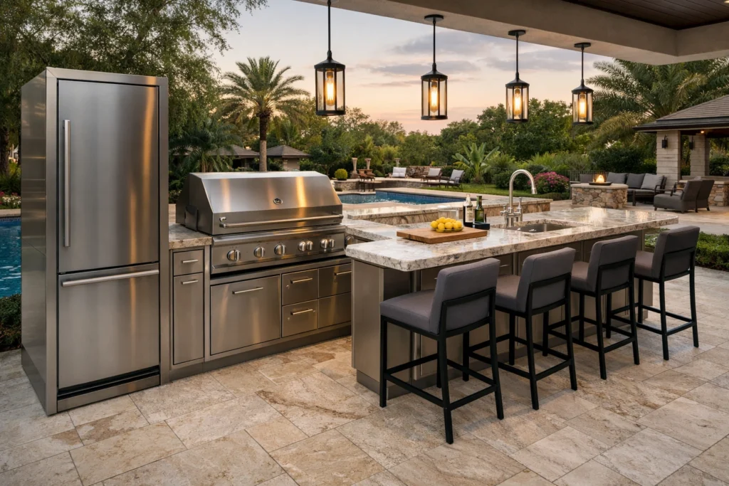 Idea 14 — Luxury Outdoor Grill Island With Refrigerator Sink and Storage