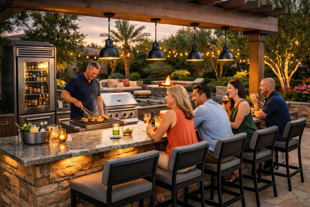 Idea 4 — Outdoor Kitchen Grill Area With Full Bar and Seating