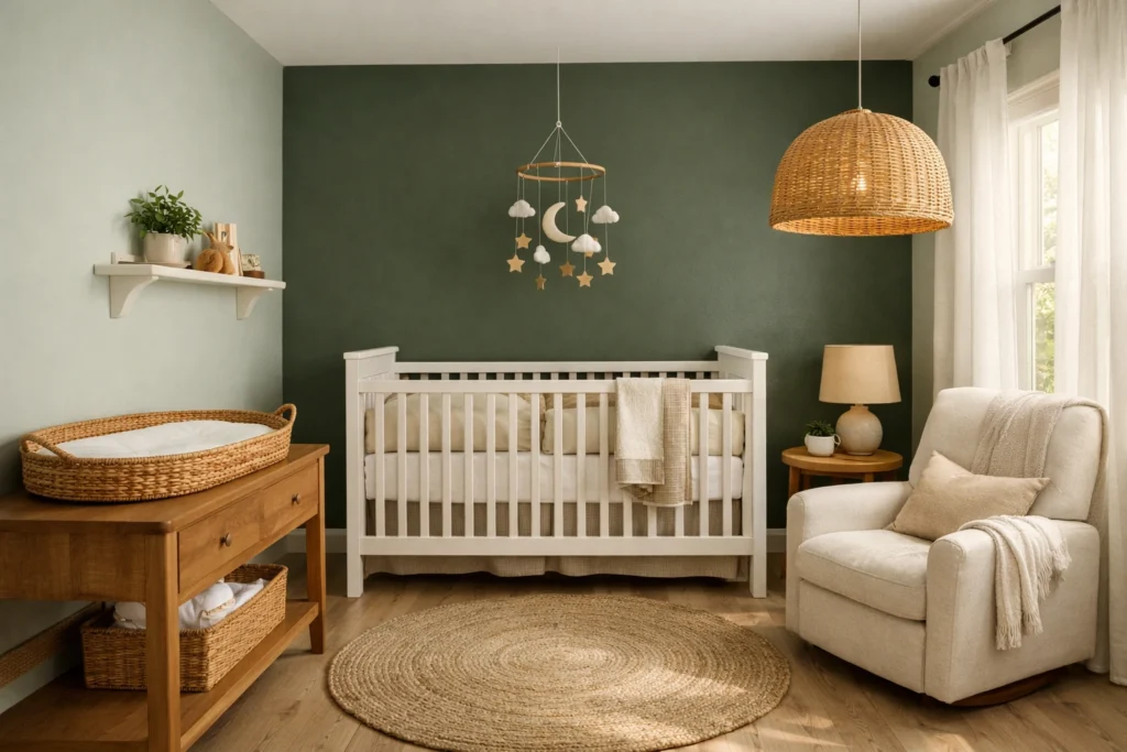 Idea 7 — Sage Green Dreamy Nursery for a Calm Nature Inspired Space