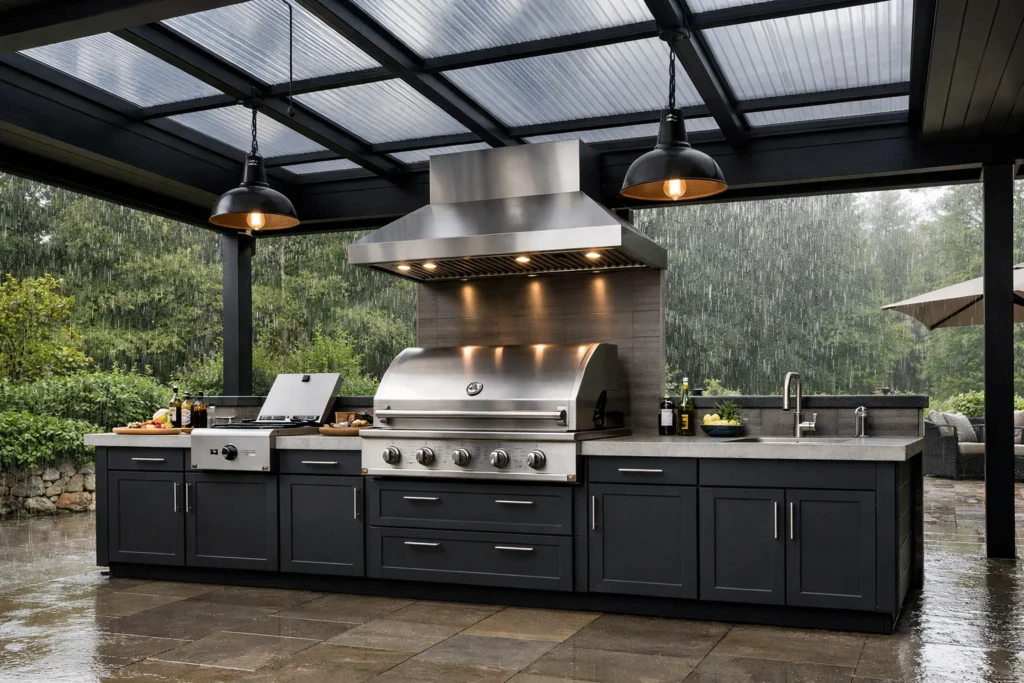 Idea 8 — Covered Outdoor Grill Kitchen With Weatherproof Materials