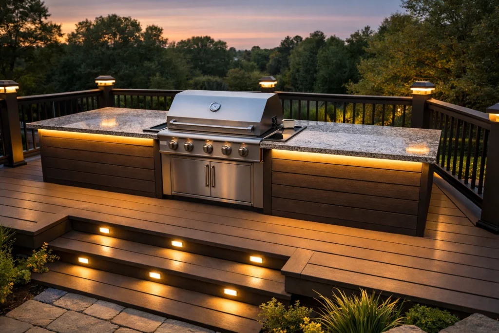 Idea 9 — Raised Deck Grill Station With Built In Lighting and Storage