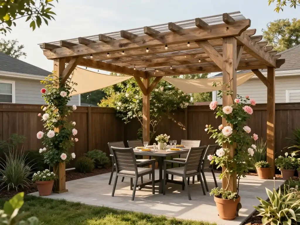 Simple DIY Backyard Patio With Pergola and Shade Structure