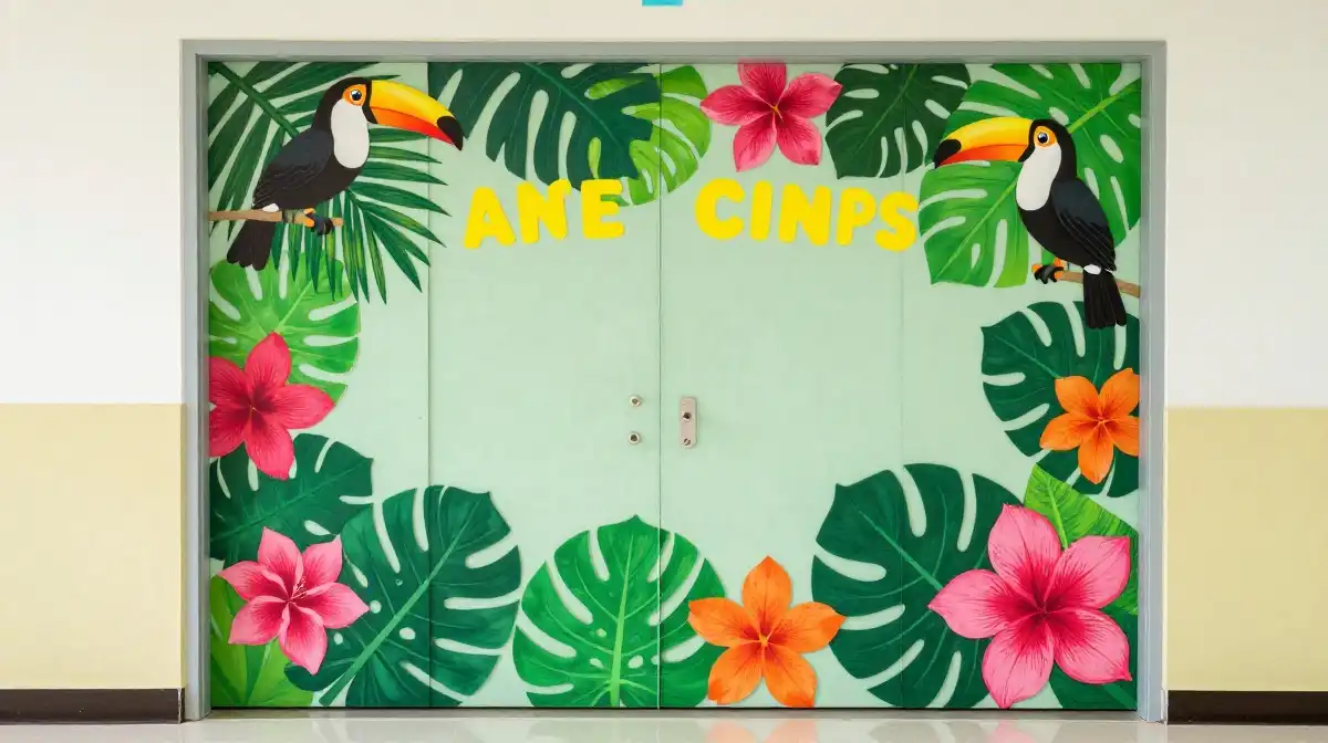 Tropical and Sunshine Summer School Door Display Ideas