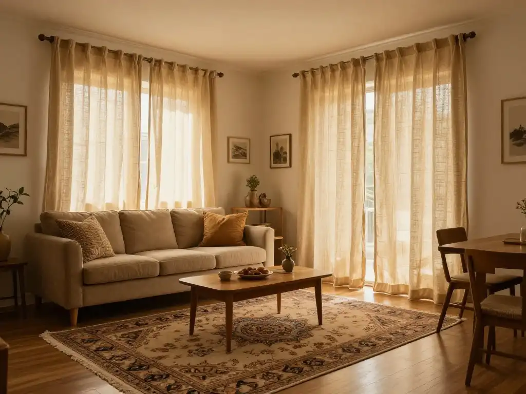 Best Rugs and Curtains for a Small Cozy Living Dining Room