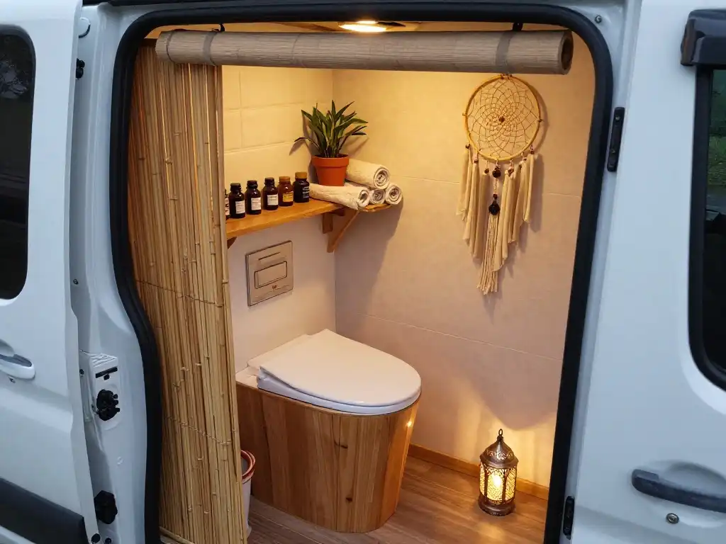 How to Add a Boho Van Bathroom Area That Feels Surprisingly Luxurious in Tiny Space