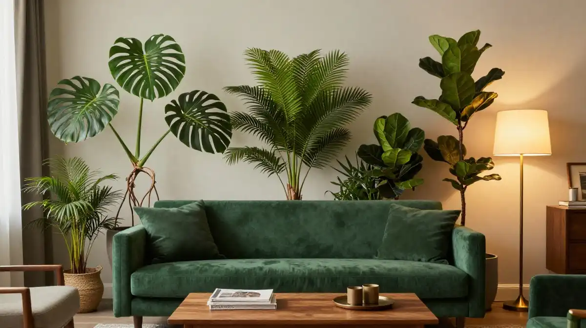 How to Style an Emerald Green Sofa With Plants Lighting and Accessories