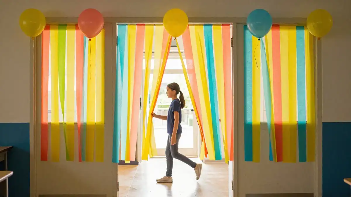 How to Use Balloon and Streamer Accents on Your Summer School Door