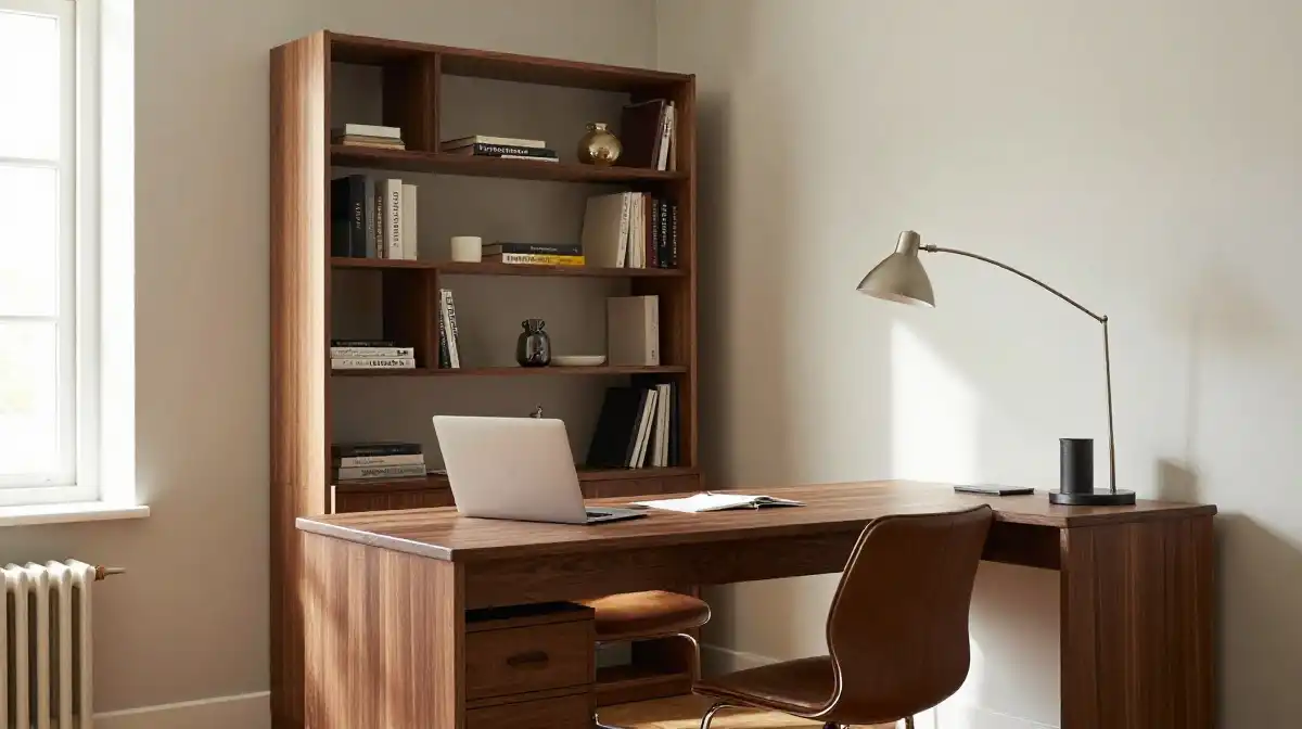 14. Small Corner Office Ideas With Mid Century Modern Style