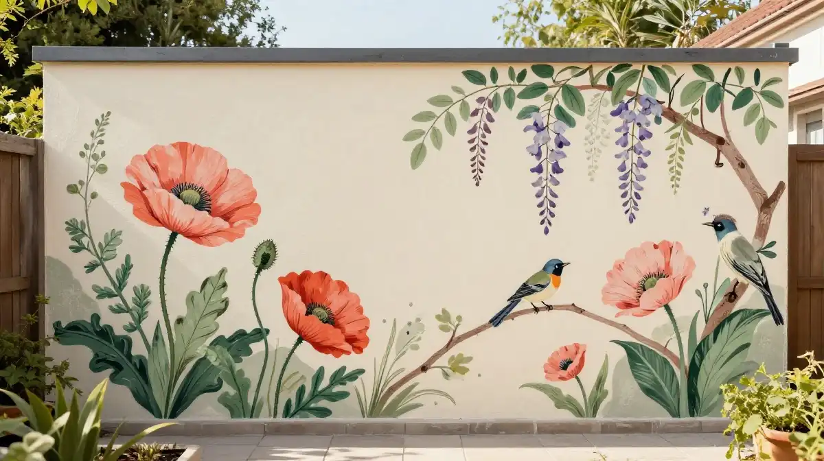 Backyard Garden Wall Painting Ideas With Nature and Floral Themes