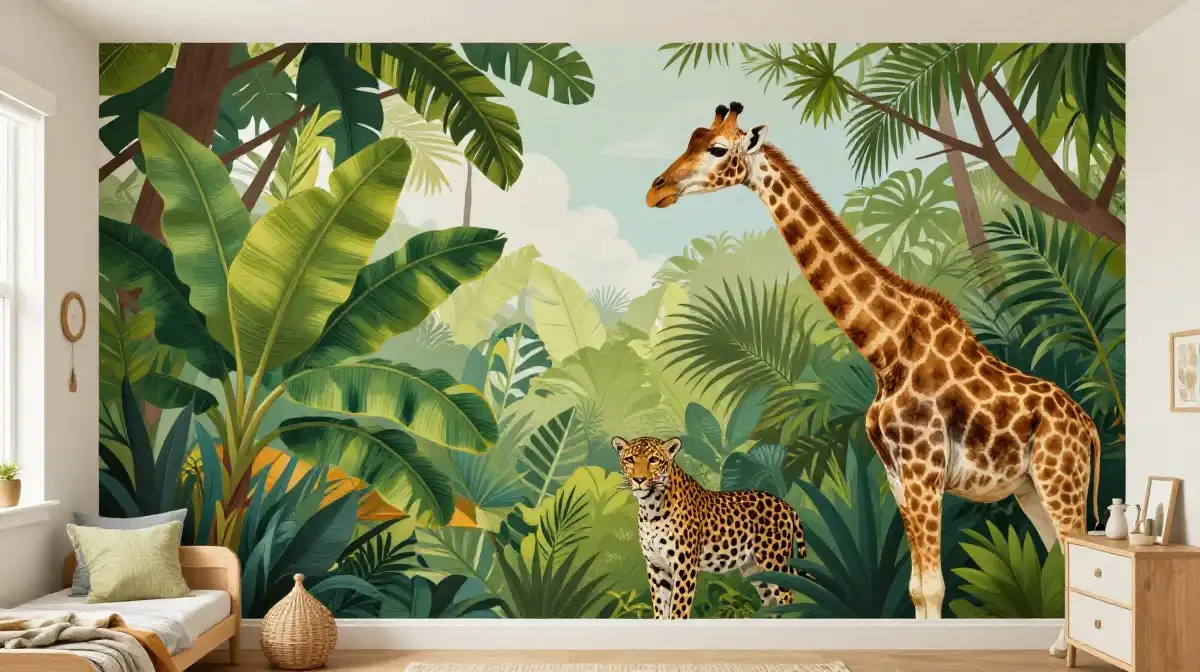 Kids Bedroom Mural Ideas With Jungle and Safari Theme