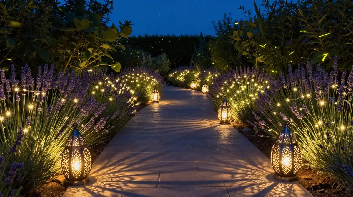Boho Garden Path Lighting With Fairy Lights and Lanterns