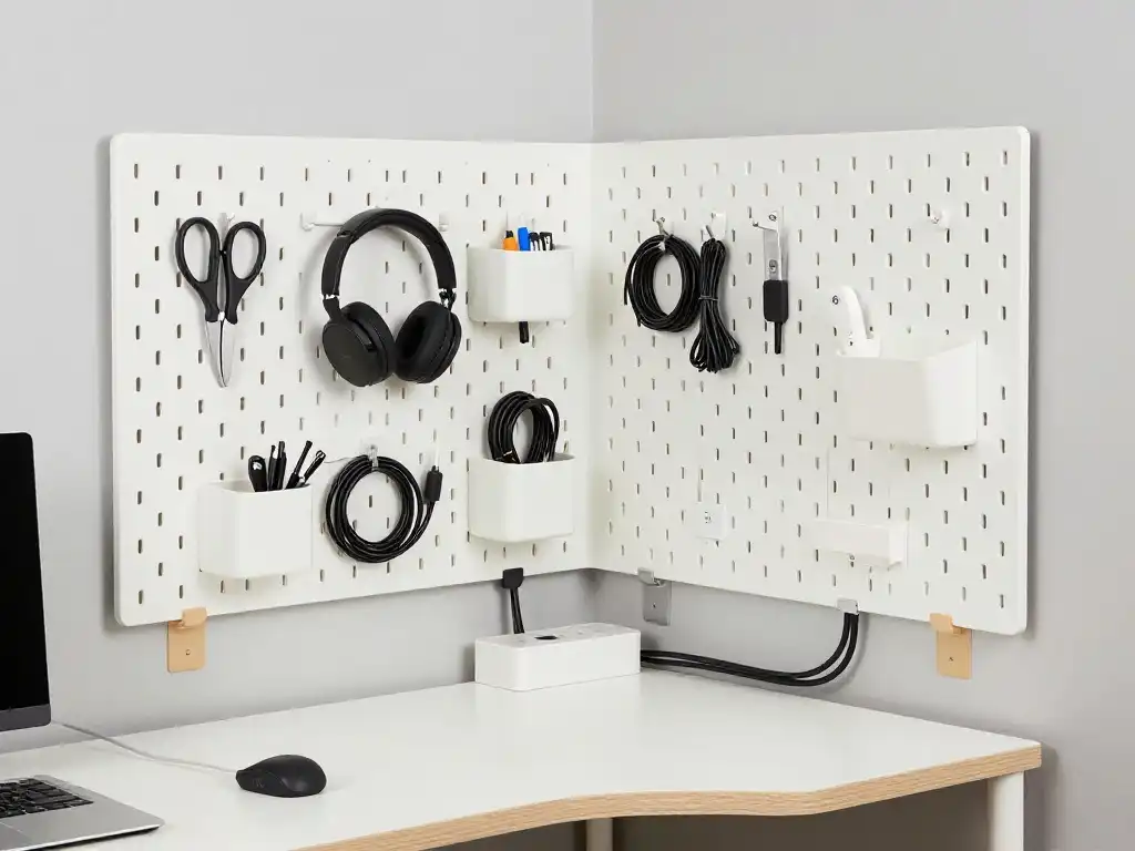 Genius Corner Desk Ideas With Pegboard and Cable Management