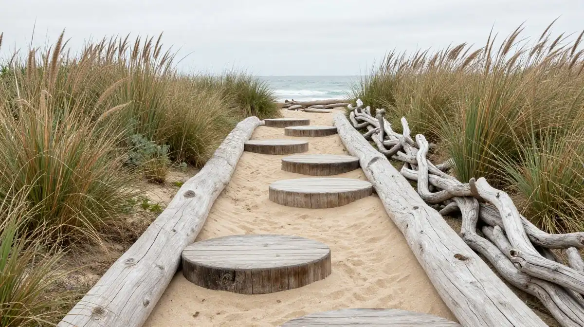 Boho Garden Walkway With Driftwood and Natural Materials