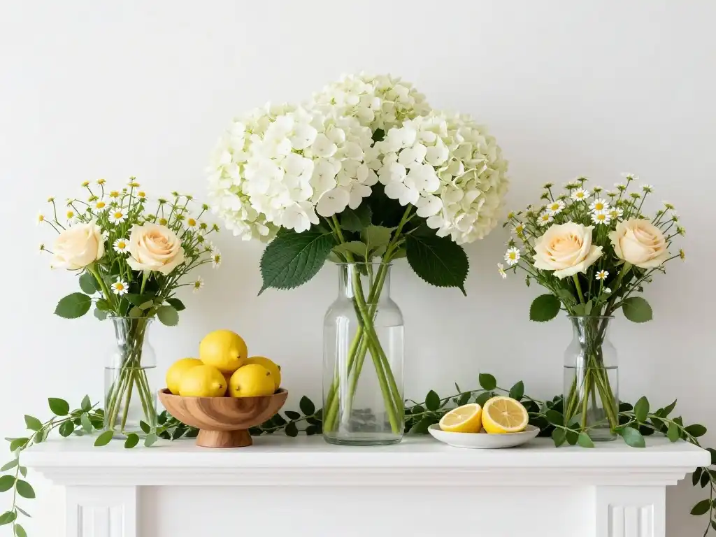 Best Summer Mantel Decorating Ideas With Flowers and Citrus