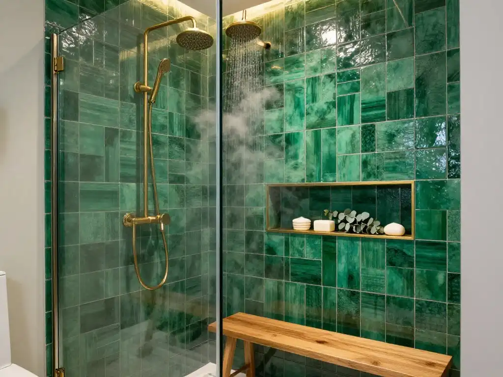 Emerald Green Shower and Bathtub Ideas for a Spa Like Experience