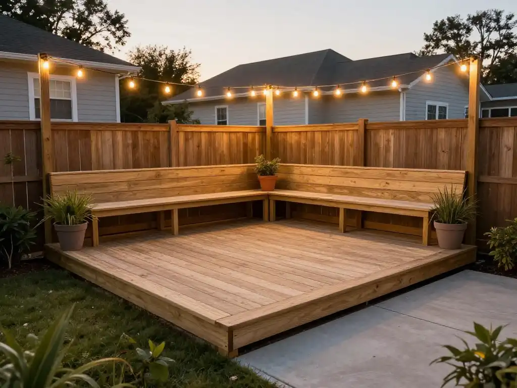 Simple DIY Backyard Patio With Wood and Raised Platform