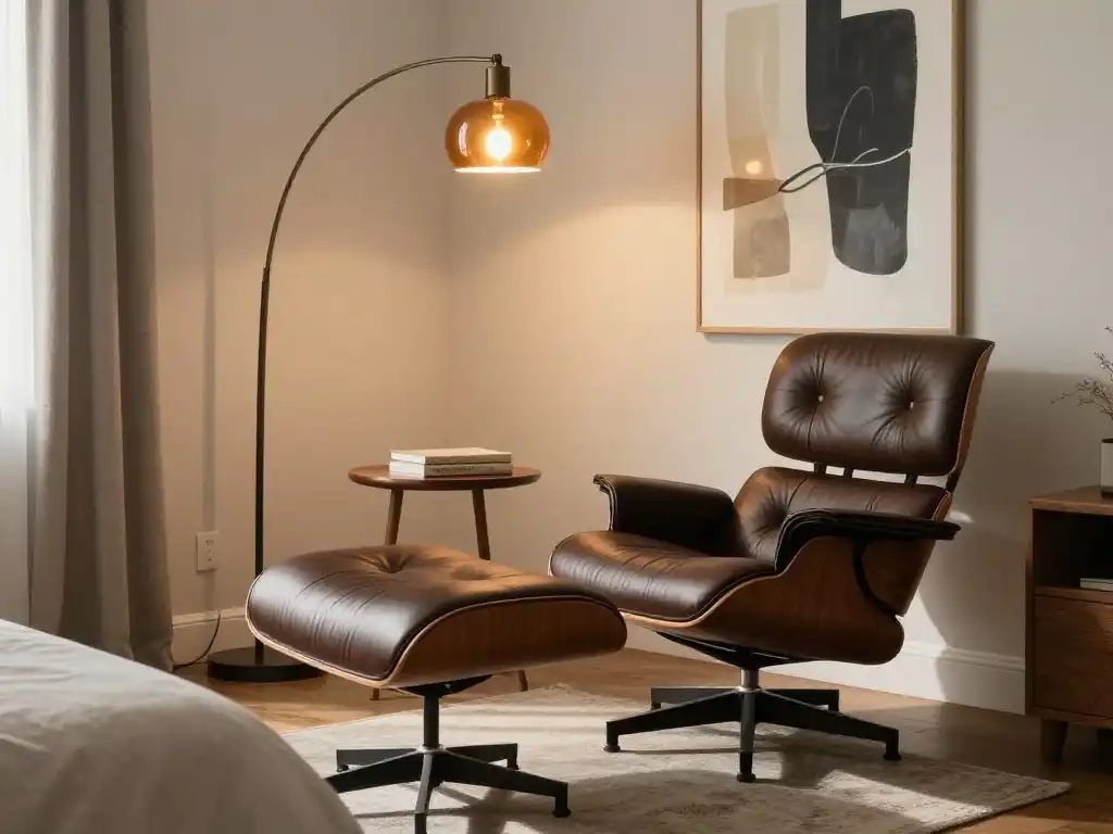 Idea 10 — Eames Inspired Reading Corner That Completes Any MCM Bedroom
