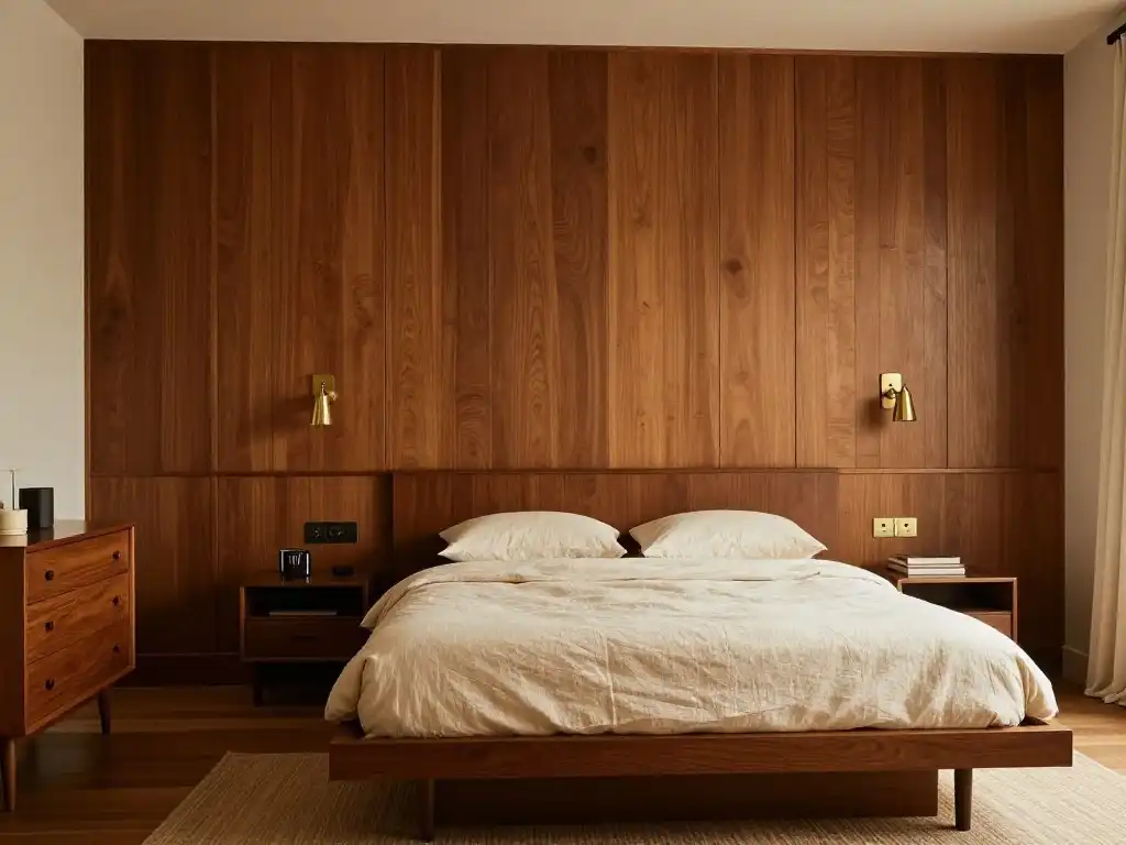 Idea 4 — Wood Paneled Accent Wall That Instantly Transforms Any Bedroom Into a Retro Haven