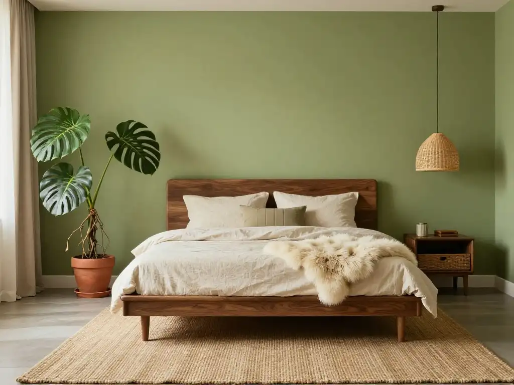 Idea 7 — Avocado Green Mid Century Modern Bedroom With Organic Textures