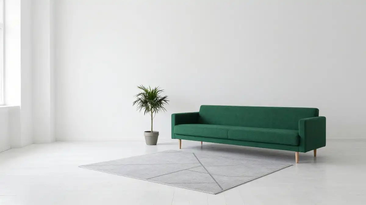 Idea 8 — Emerald Green Sofa in a Minimalist Scandinavian Living Room