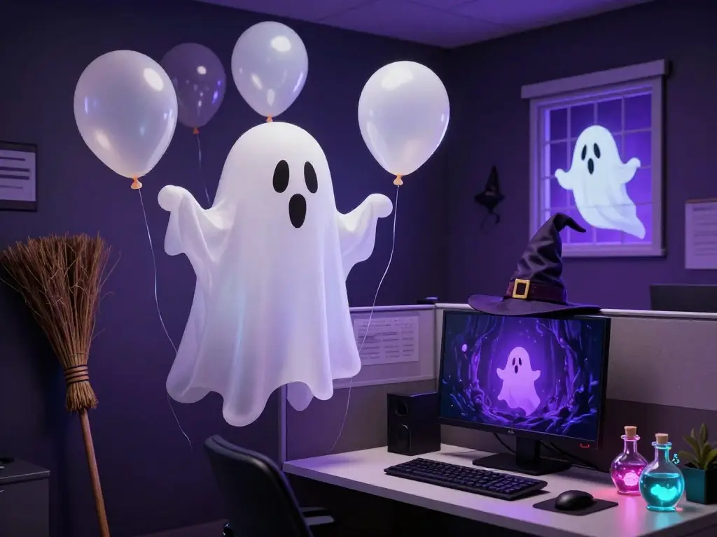Ghost and Witch Themed Cubicle Decoration Ideas