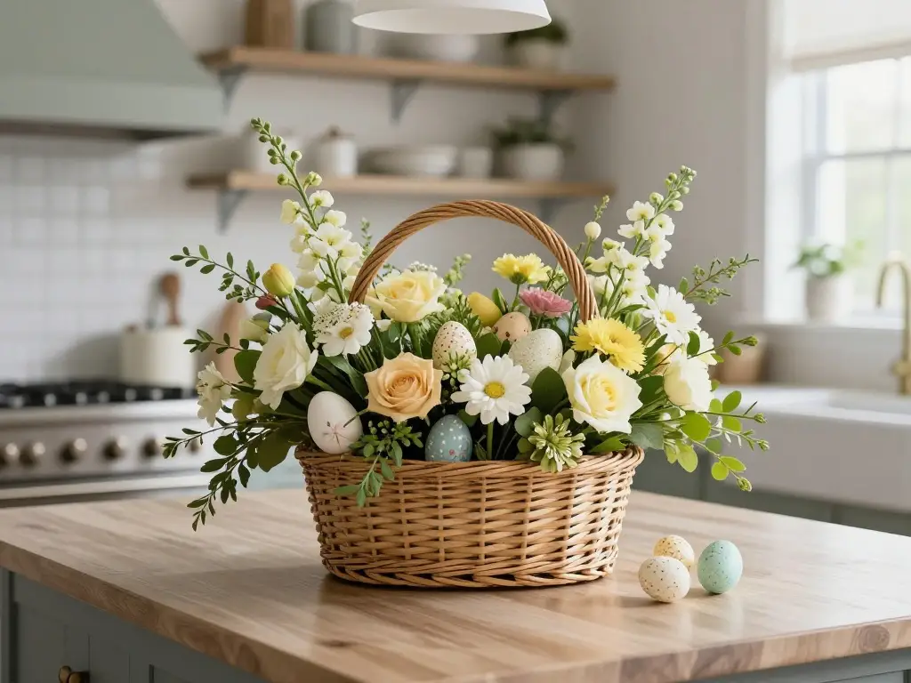 How Easter Baskets Can Anchor a Kitchen Island Display Without Looking Cluttered
