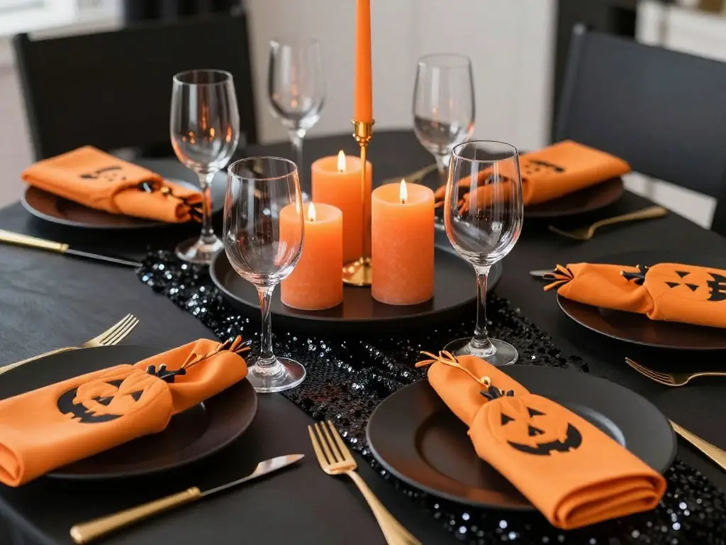 Black and Orange Halloween Table Centerpiece Décor Ideas

