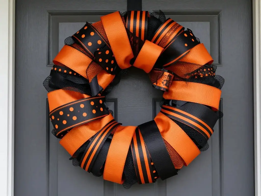 How to Make a Halloween Wreath with Ribbon and Deco Mesh