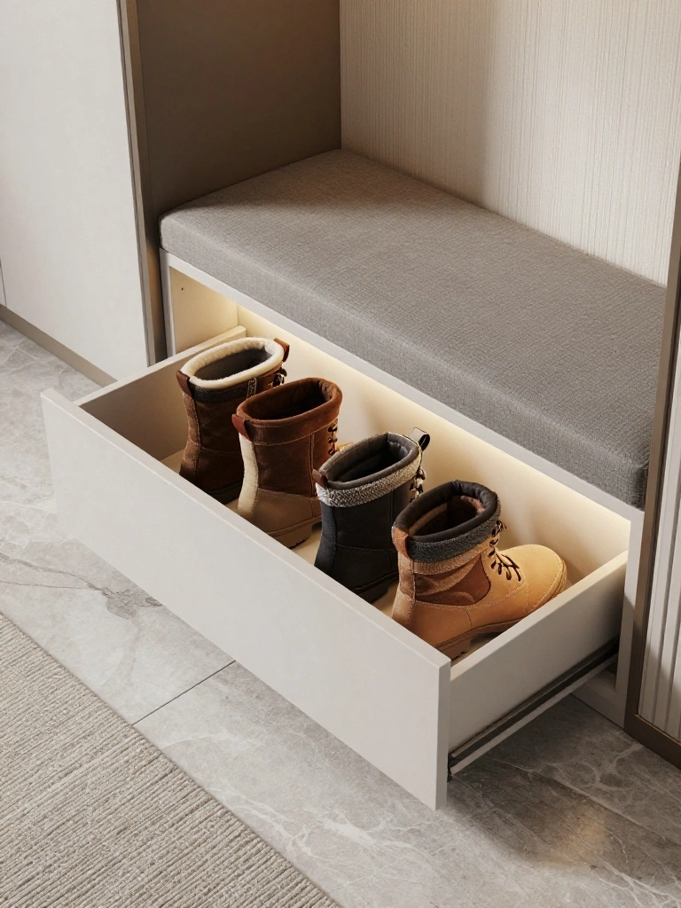 Subterranean Boot Storage Banishes Seasonal Wetness from Elegant Flooring
