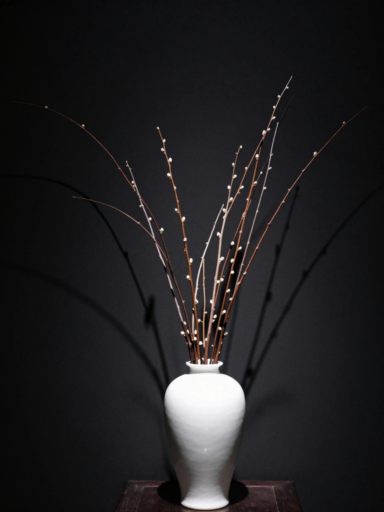 Porcelain Vessels Hold Stark Botanical Architecture Against White Walls
