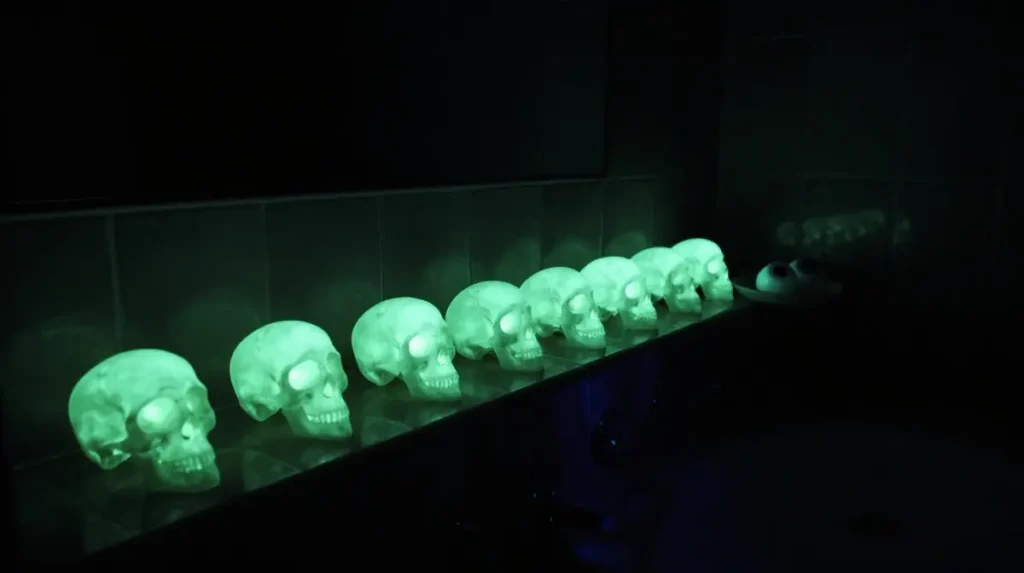 Glowing Skulls and Eyeballs Turn a Dark Bathroom Into Pure Theater
