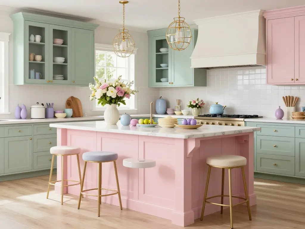 The Pastel Color Combinations Transforming Kitchen Islands Into Spring Showpieces