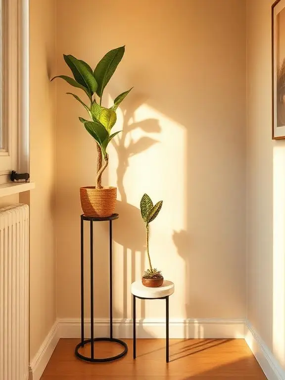 Plant Stand and Riser Styling That Creates Height Drama in Low Ceiling Apartments