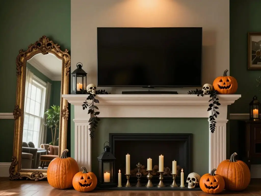 Halloween Mantle Decor with TV That Interior Designers Actually Approve Of