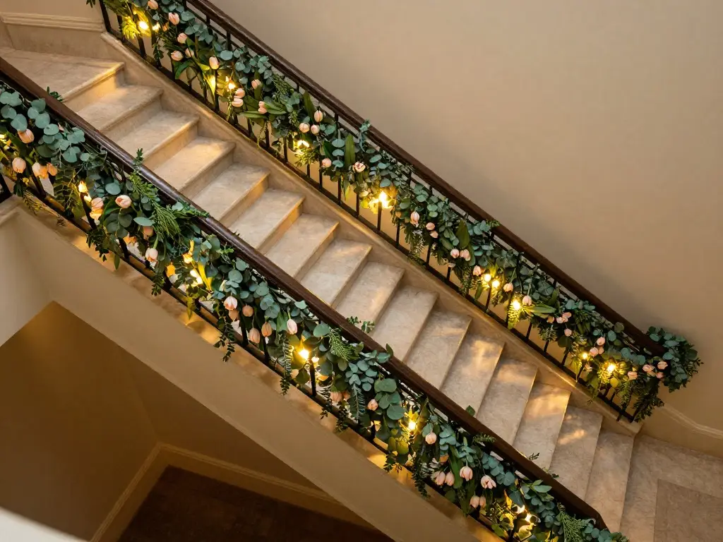 The Garland Draping Method That Makes Any Banister Look Professionally Styled