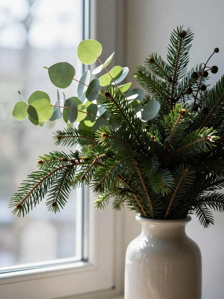 Greenery and Evergreen Stems That Wake Up a Shelf in the Coldest Months