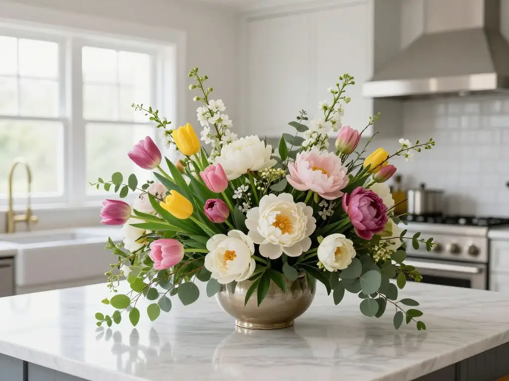 Fresh Floral Arrangements That Turn Your Kitchen Island Into a Living Garden