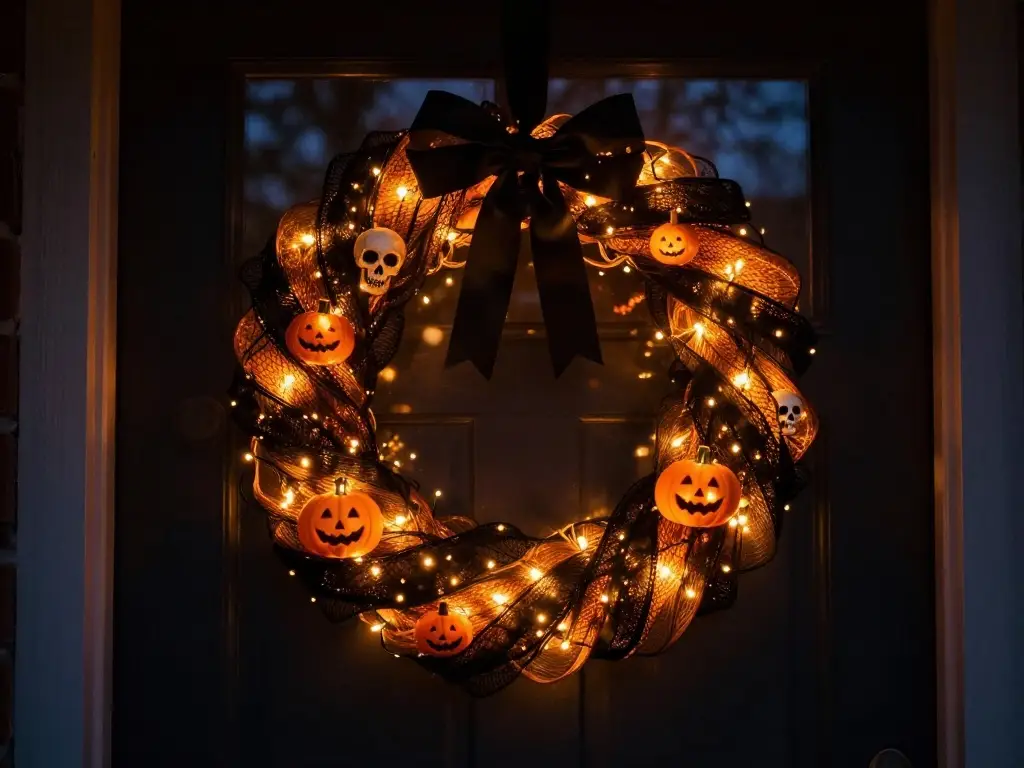 DIY Halloween Wreaths with Lights for a Glowing Night Effect