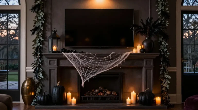 halloween mantle decor with tv