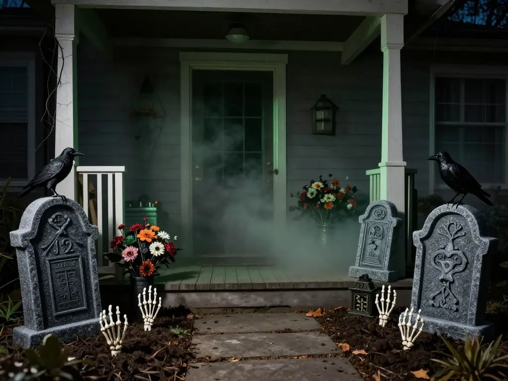 10. Graveyard Front Porch Setup: Creating a Haunting Cemetery Scene