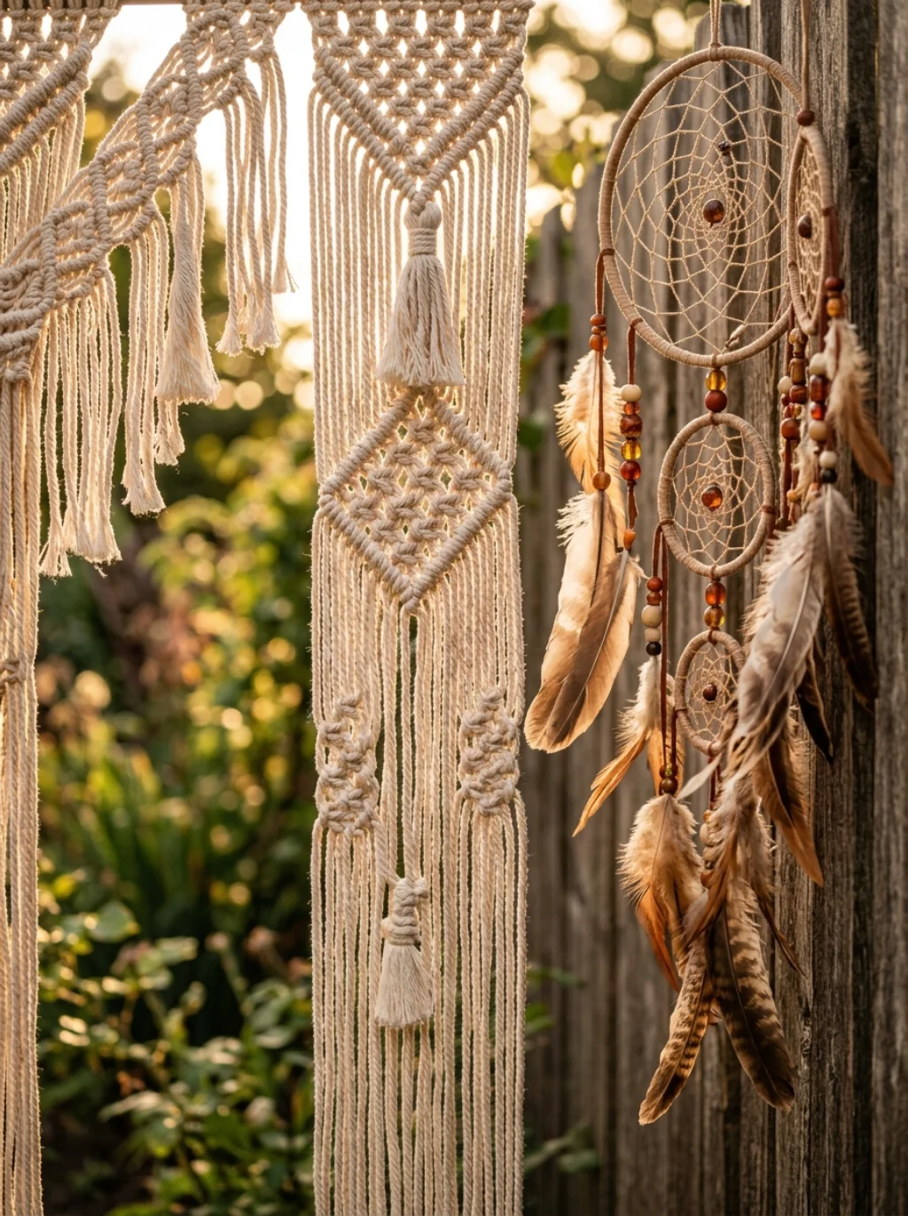 Macrame Curtains And Dreamcatchers Turn A Plain Fence Into Art
