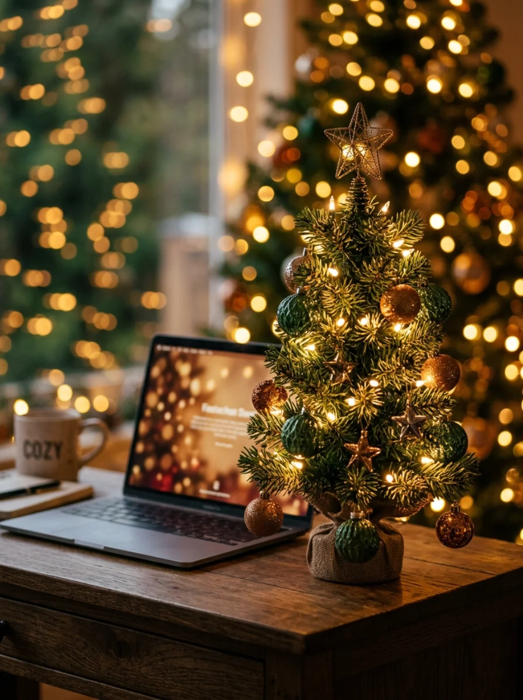 The Mini Tree Trick Turning Boring Desks Into Festive Corners