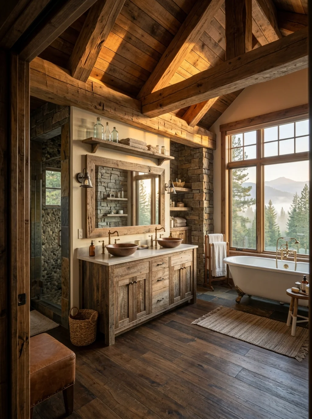 This Reclaimed Barnwood Vanity Quietly Steals Every Rustic Bathroom Remodel