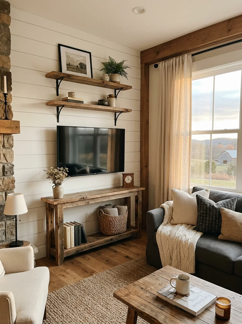 Farmhouse Charm Meets Modern Comfort In This Entertainment Wall