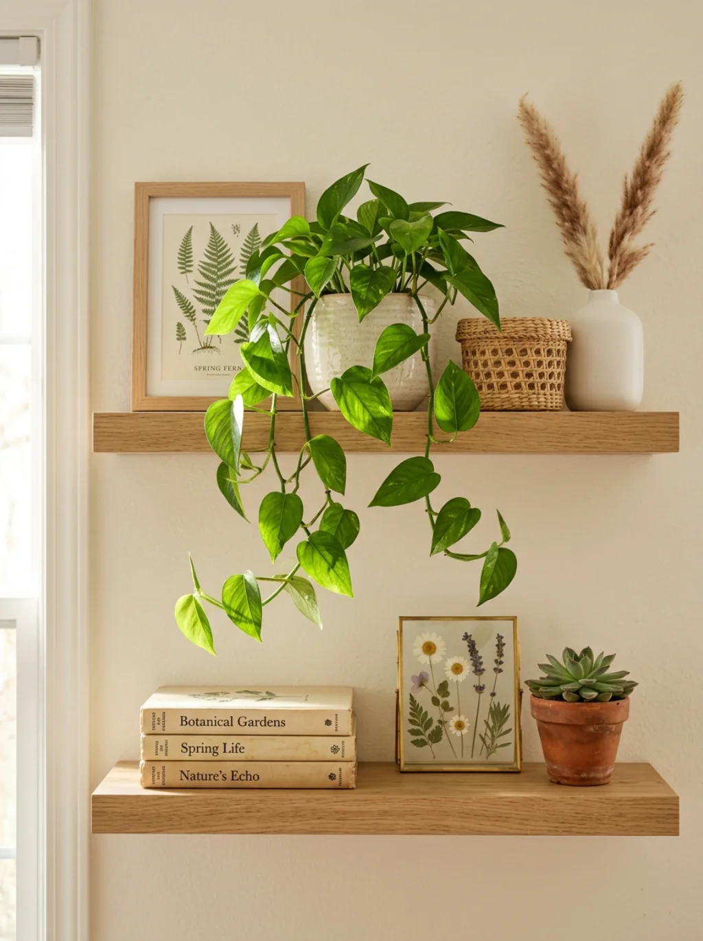 Floating Shelves Styled for Spring That Layer Beauty Without a Single Nail