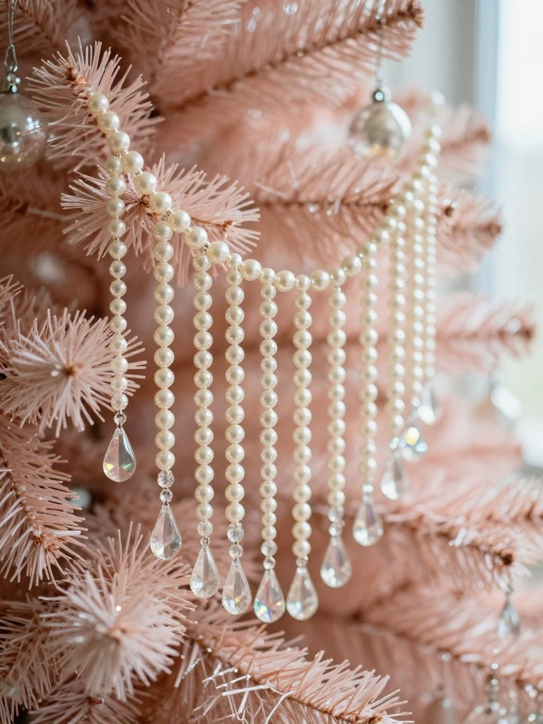 Pearl and Crystal Ornaments That Give Pink Trees a Bridal Elegance