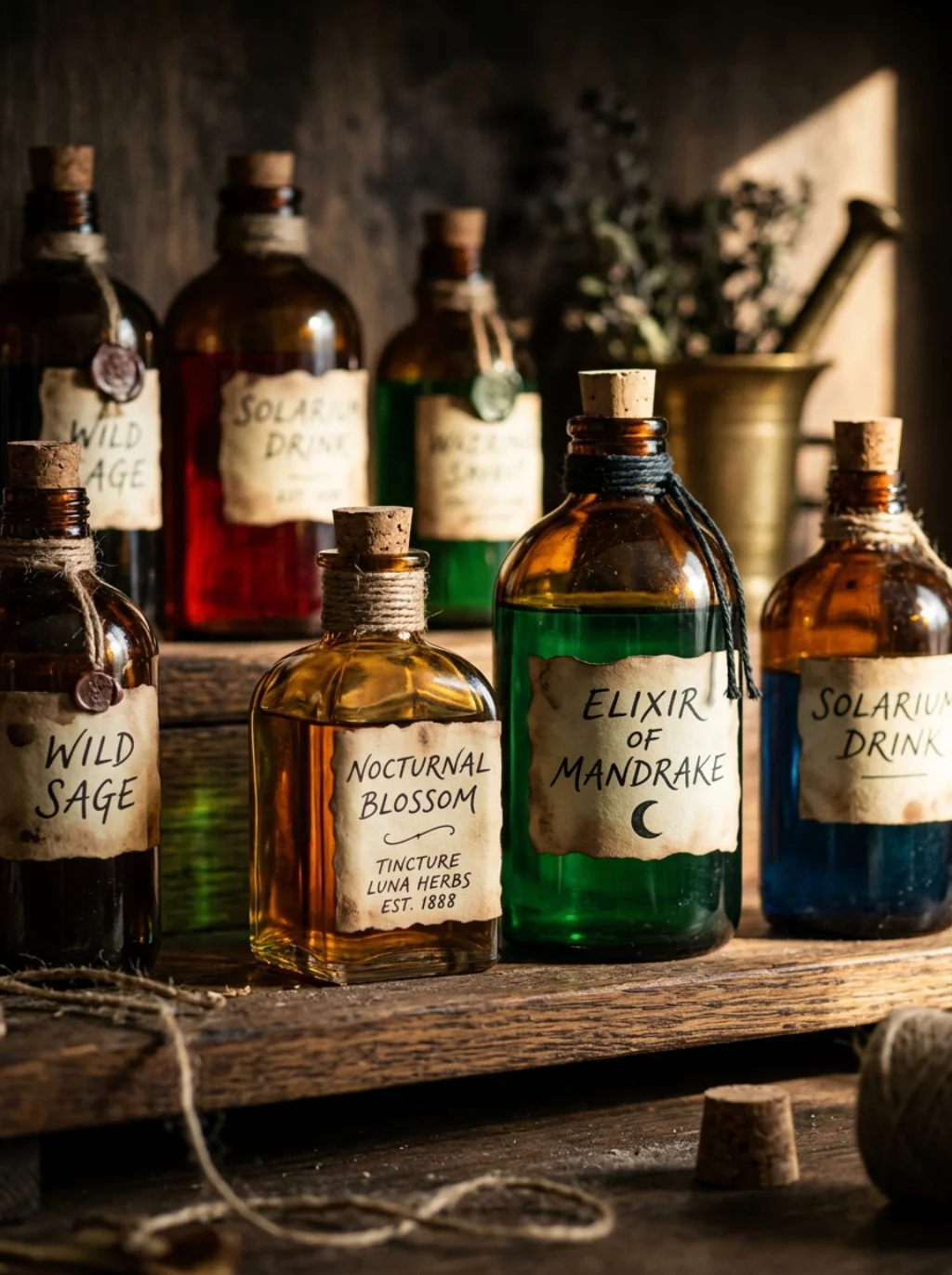 Potion Bottles Turn a Simple Shelf Into an Apothecary Display