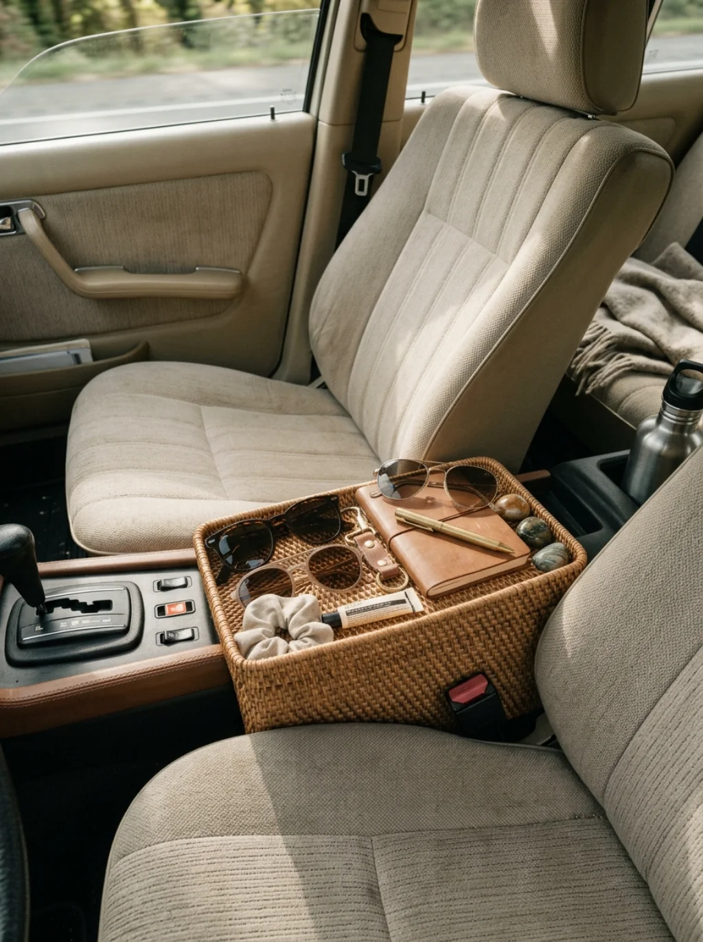 Rattan Baskets Hidden in the Backseat Solve Every Clutter Crisis